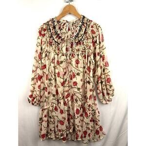 Free People Floral Ruffle Tunic Top Flounce Sleeve Boho Kara SMALL